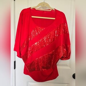 Amazon Red Sequin Dolman Sleeve Blouse